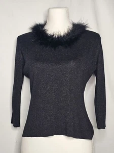 Joseph A. Silk Blend 3/4 Sleeve Top Cropped Size Small With A Faux Fur Neckline - Picture 1 of 3