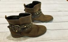 Unique Womens Ankle Boots Sz 8.5  Almond Toe Brown Western Buckle Stud Bling 