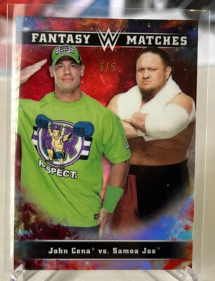 2020 Topps Chrome WWE JOHN CENA SAMOA JOE Fantasy Matches Red Refractor 5/5 SSP - Image 1 of 2