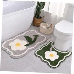 Bathroom Rug Set 2 Piece, Soft Cute Bath Mat and U Grey 32x20" + Green 22x20" - Picture 1 of 7