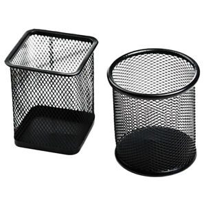 Pencil Holder Office Desk Metal Mesh Square Pen Pot Case Stationery Container