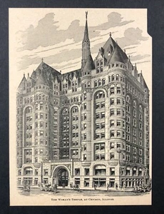 Womans Temple CHICAGO,IL Antique Vintage Print Ad Engraving Monroe La Salle St - Picture 1 of 7