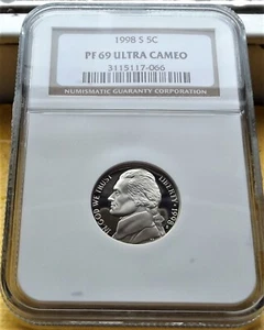1998-S NGC PF69 ULTRA CAMEO JEFFERSON NICKEL 5C - Picture 1 of 2