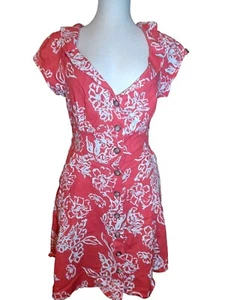 FREE PEOPLE Womens Red Floral Short Sleeve V Neck Mini Party Sheath Dress 12 - Picture 1 of 8