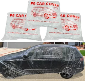 Disposable Car Cover 3 Pack Clear Plastic Car Cover Universal Rain Dust Garage C - Picture 1 of 6