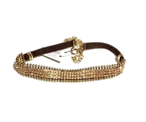 **New Chico's Bold Gold Tone Light Pink Rhinestones Choker Leather Necklace** - Picture 1 of 11