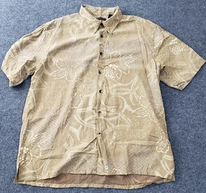 axis hawaiian shirt mens XL 100% silk beige floral pattern - Picture 1 of 8