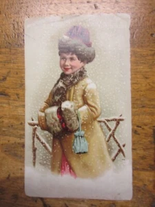 1895 ADVERTISING CARD PURE CALIFORNIA WINES 3X6" SMALL GIRL IN WINTER - Picture 1 of 3