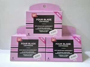 Walgreens Womens Four Blade Cartridges Fits Gillette Venus Handle 3 Pks of 4 NIB - Picture 1 of 2