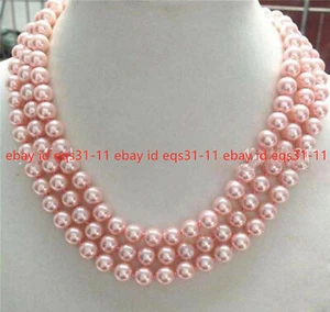 Charming Genuine 3 Rows 8mm Pink South Sea Shell Pearl Round Necklace 17-19'' - Picture 1 of 12