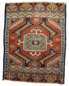 Handmade antique Turkish Yastik rug 1.8' x 2' ( 54cm x 60cm ) 1870s - 1B347 - Picture 1 of 4