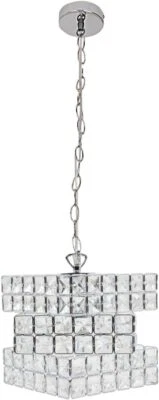 Lampadario a Sospensione Attacco E27 Cubo Effetto Cristallo Cromato IP20 Interni - Immagine 1 di 4