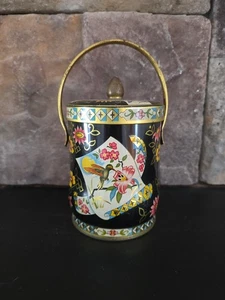 Vintage CONFECTIONERY HOUSE LONDON hdled TIN Black Multi Bird with Flower - Picture 1 of 5