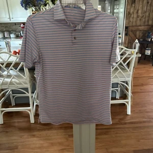 Harlestons Heritage Herren Größe M Tailored Fit Blau Rosa Streifen Golf Poloshirt - Bild 1 von 7