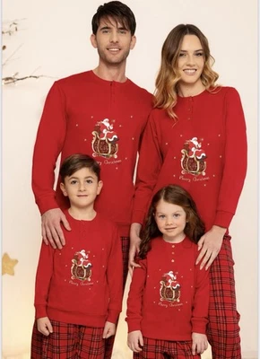 PIGIAMA NATALE FAMILY CALDO COTONE IRGE TARTAN BABBO NATALE ROSSO SCOZZESE