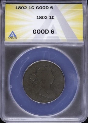 1802 1C Draped Bust Large Cent ANACS Good 6 | G - Image 1 of 4