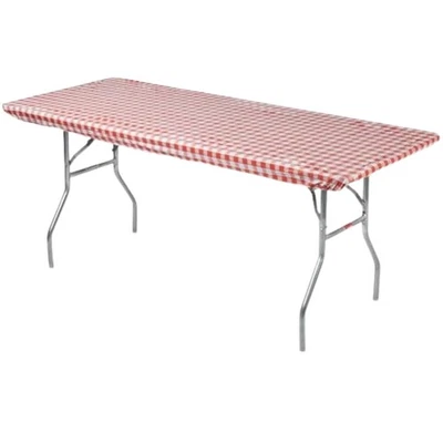 8' Rectangle Plastic Table Covers 30" x 96", Bundle of 5 (Red Gingham) - Image 1 of 4