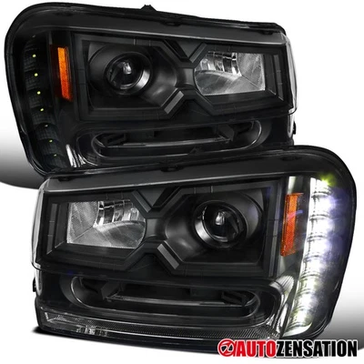 Fit 2002-2009 Chevy Trailblazer Black LED Strip Projector Headlights Headlamps - Изображение 1 из 4