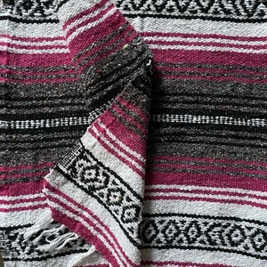 Manta MEXICANA Serape Baja Alfombra Rosa Negra Boho Decoración Occidental 54" x 39" - Imagen 1 de 10