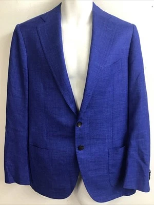 Blazer Cesare Attolini Azul Real Pecho Único Lana Seda Lino Mezcla Talla 39 Foto 1 de 4
