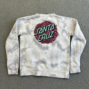 Santa Cruz Sweater Youth Kids Small White Tie Dye Roses Crew Neck Skateboarding - Picture 1 of 10