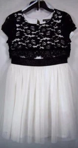 CHRISTMAS  Sequin Hearts Girls 14 Dress Ivory Mesh Skirt Black Lace Top Party - Picture 1 of 5