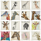 18" Cute Wild Animal Pillow Case Cartoon Giraffe Linen Burlap Sofa Cushion Cover
