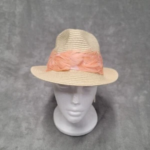 SanDiego Hat Company Hat youth 5-7  kids paper braid Fedora cream Peach feather - Picture 1 of 12