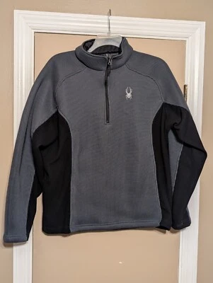 Spyder 1/4 Zip Fleece Sweater Jacket Mens Size XL XL Gray Black Pullover Logo - Image 1 of 4