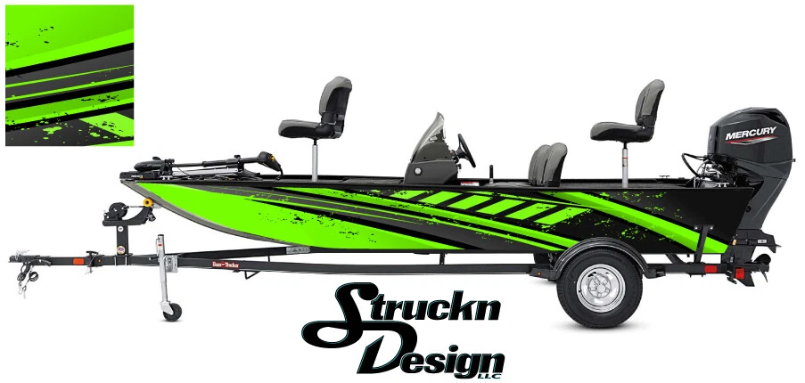 Boat Wrap Modern Stripes Lime Graphic Abstract Fish Bass Fishing Vinyl Decal Kit - Image 1 of 1