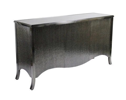 Vintage Steel Clad Sideboard Credenza Black Glass Top attr Mastercraft Cover