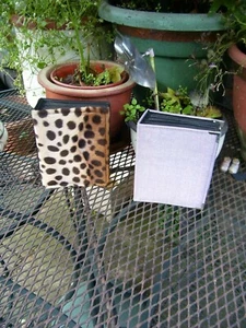 TWO SMALL PHOTO ALBUMS LILAC & BROWN LEAPORD PRINT 17CM X 13CM - Picture 1 of 12