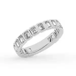 Labgrown Emerald Cut Diamonds Bezel Set Half Eternity Ring in Platinum - Picture 1 of 10
