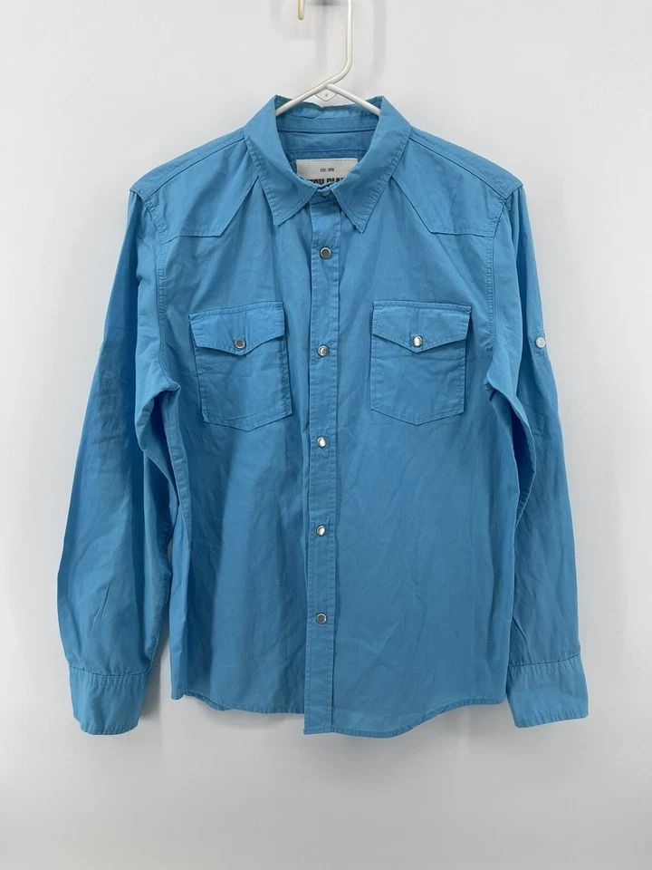 Ditch Plains Boys Pearl Snap Long Sleeve Shirt Size XL 18 Blue Fast Shipping - Image 1 of 4