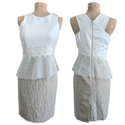 Nuevo con etiquetas Vestido Antonio Melani Talla 4 Liam Peplum Asimétrico Crochet Carrera Vainilla Foto 1 de 4