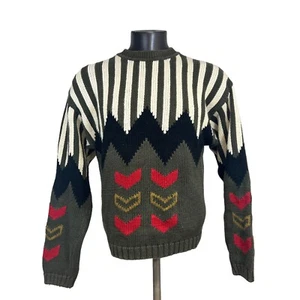 Suéter vintage para hombre Unionbay cuello redondo a rayas Chevrons verde oliva talla pequeña - Imagen 1 de 5