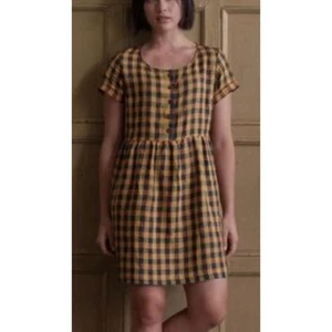 Vestido Pyne & Smith Lino Cuadros Escote Redondo Ajuste y Acampanado Cuadros Vascos Talla XS EE. UU. - Imagen 1 de 6