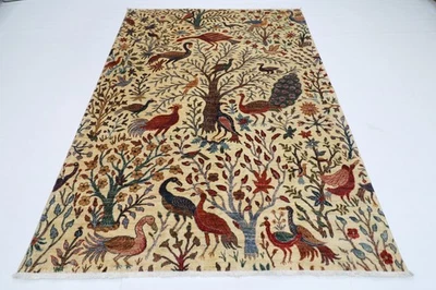 6 x 8 ft  Traditional Birds Area Rug Afghan Hand Knotted Veg dye Wool Rug - Image 1 of 4