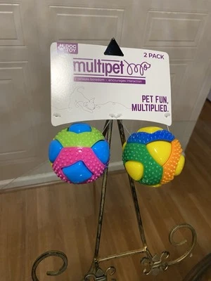 Multipet Ruff Enuff Ball Dog Toy 3" Set /2 Squeaks Strength Texture Exercise New - Image 1 of 4