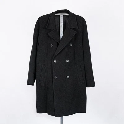 Vintage Ralph Lauren Men's Classic Black Wool Trench Overcoat SZ 44L Traditional - Image 1 of 4