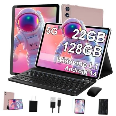 2025 Tablet 10 Inch Android 14 Tablets with Keyboard, 22GB RAM 128GB ROM, Gold - Image 1 of 4