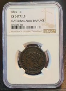 1845 Braided Hair Large Cent NGC XF Details - Nice Coin - Picture 1 of 3