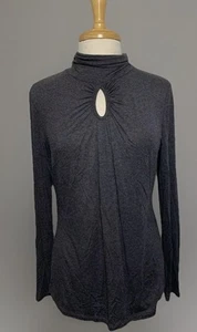 Spense Blouse Women's Large Dark Gray Keyhole Mock Neck Long Sleeve Solid Shirt - Picture 1 of 7