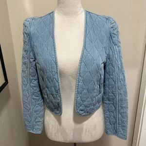 BLANKNYC Quilted Jean Bolero Size Extra Small Light Wash Denim Short Jacket - Picture 1 of 7