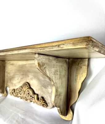 Wall Mount Shelf Painted Wood Hanging 24” French Country - Image 1 of 4