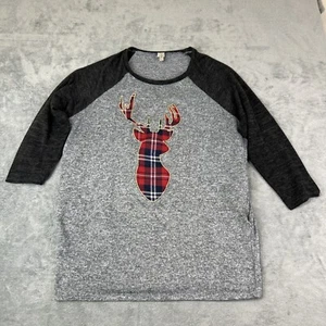 Jardin By Marcis 2XL (46 x 31) Buffalo Plaid Deer Face Christmas Holiday T Shirt - Picture 1 of 8