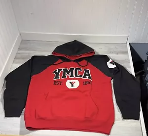 YMCA Hoodie Long Sleeve Red Black Sz M 80/20 Cotton Polyester Embroidered Logo - Picture 1 of 9