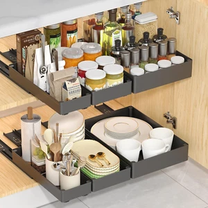3 Pack Pull Out Cabinet Organizer, Slide Out Drawers for Kitchen Cabinets, Peel - Picture 1 of 8
