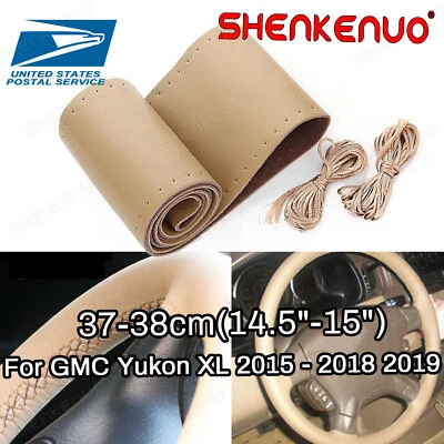 Cubierta de volante de 15" cuero genuino beige para GMC Yukon XL 2015-2018 2019 Foto 1 de 4
