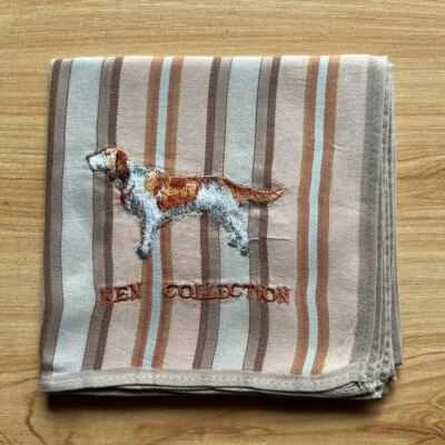 VINTAGE HANDKERCHIEF DOG STRIPED PLAIN MEN'S POCKET SQUARE COTTON 18" B0559 - Imagem 1 de 3
